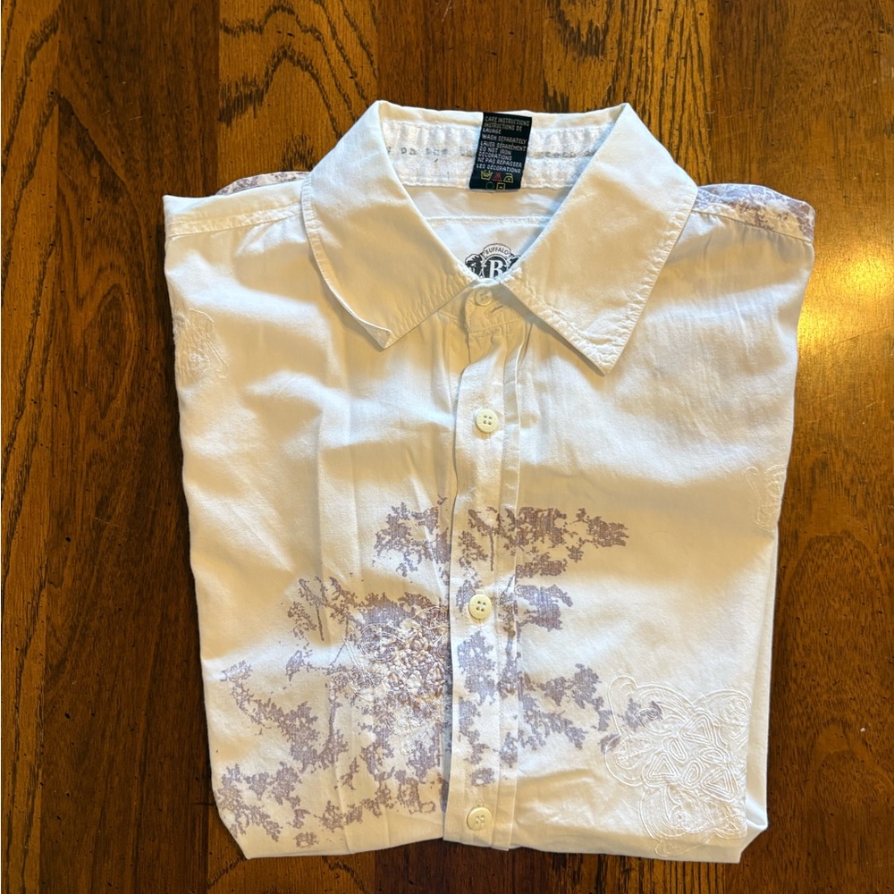 Buffalo David Bitton White and Lavender Casual Shirt